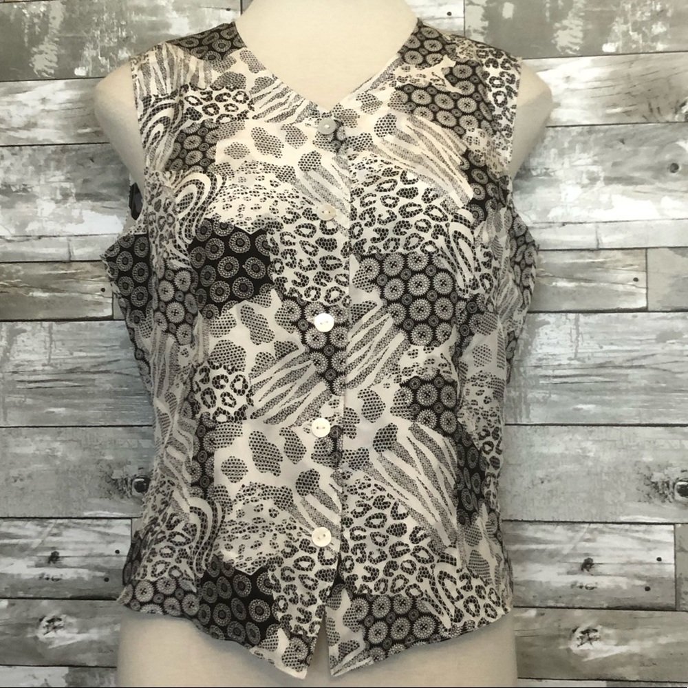 Sz L FUDA Reversible Silk Monochrome Vintage Vest
